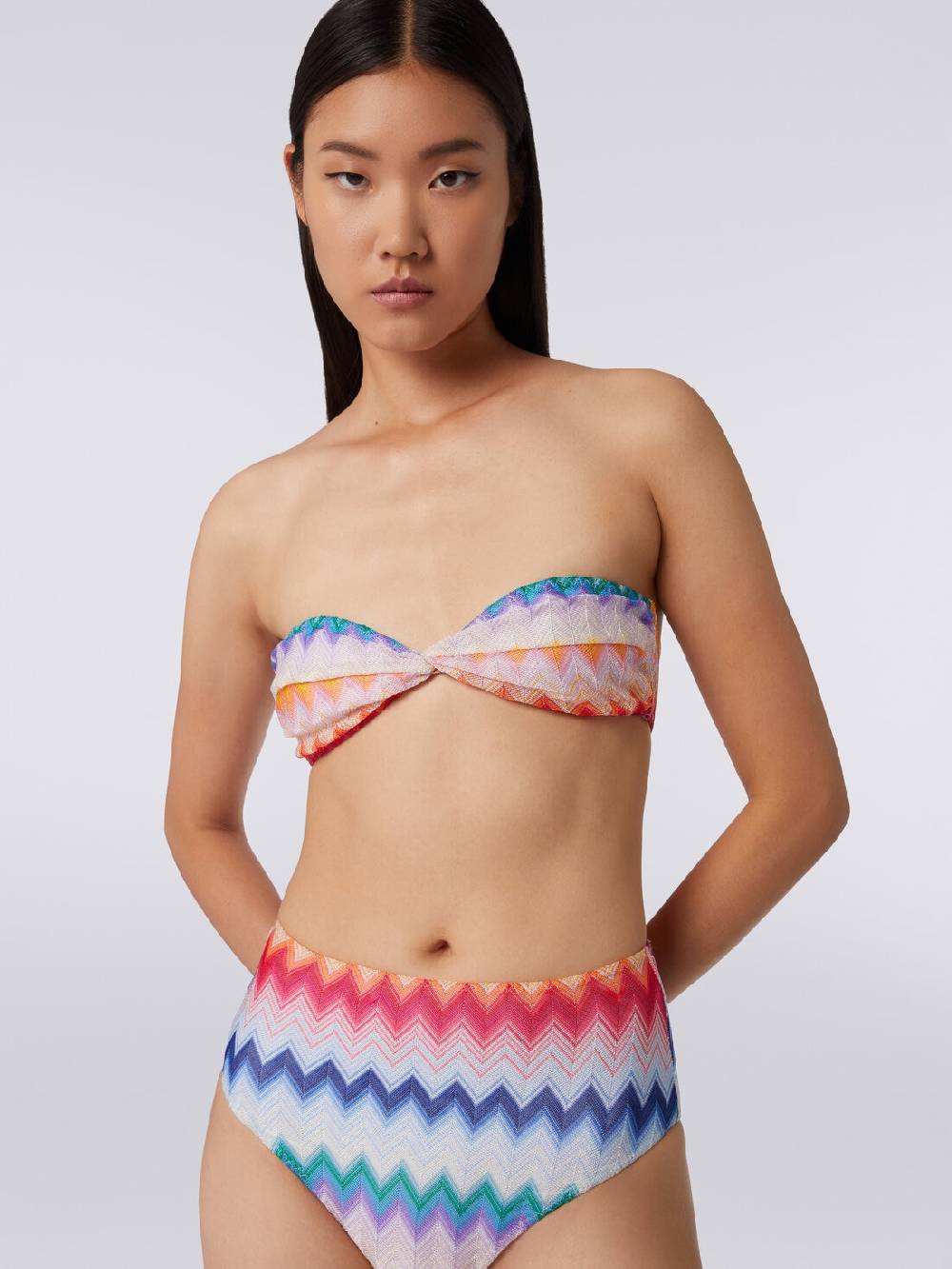 Missoni Bikini con slip a vita alta in tessuto stampa zig zag Comprare a buon mercato