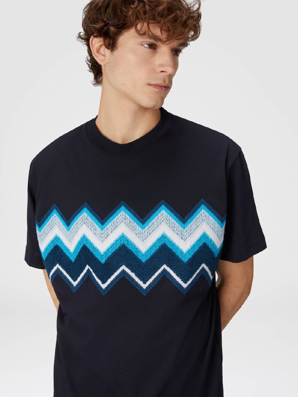 Missoni T-shirt in jersey di cotone con ricamo zig zag Vendite stagionali