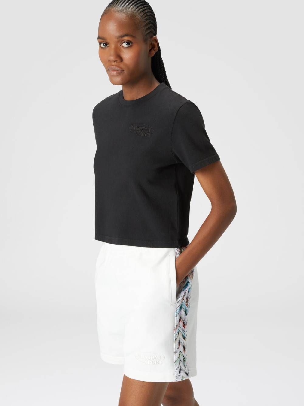 Missoni Shorts in felpa di cotone con logo e bande laterali in maglia Ultimi due giorni