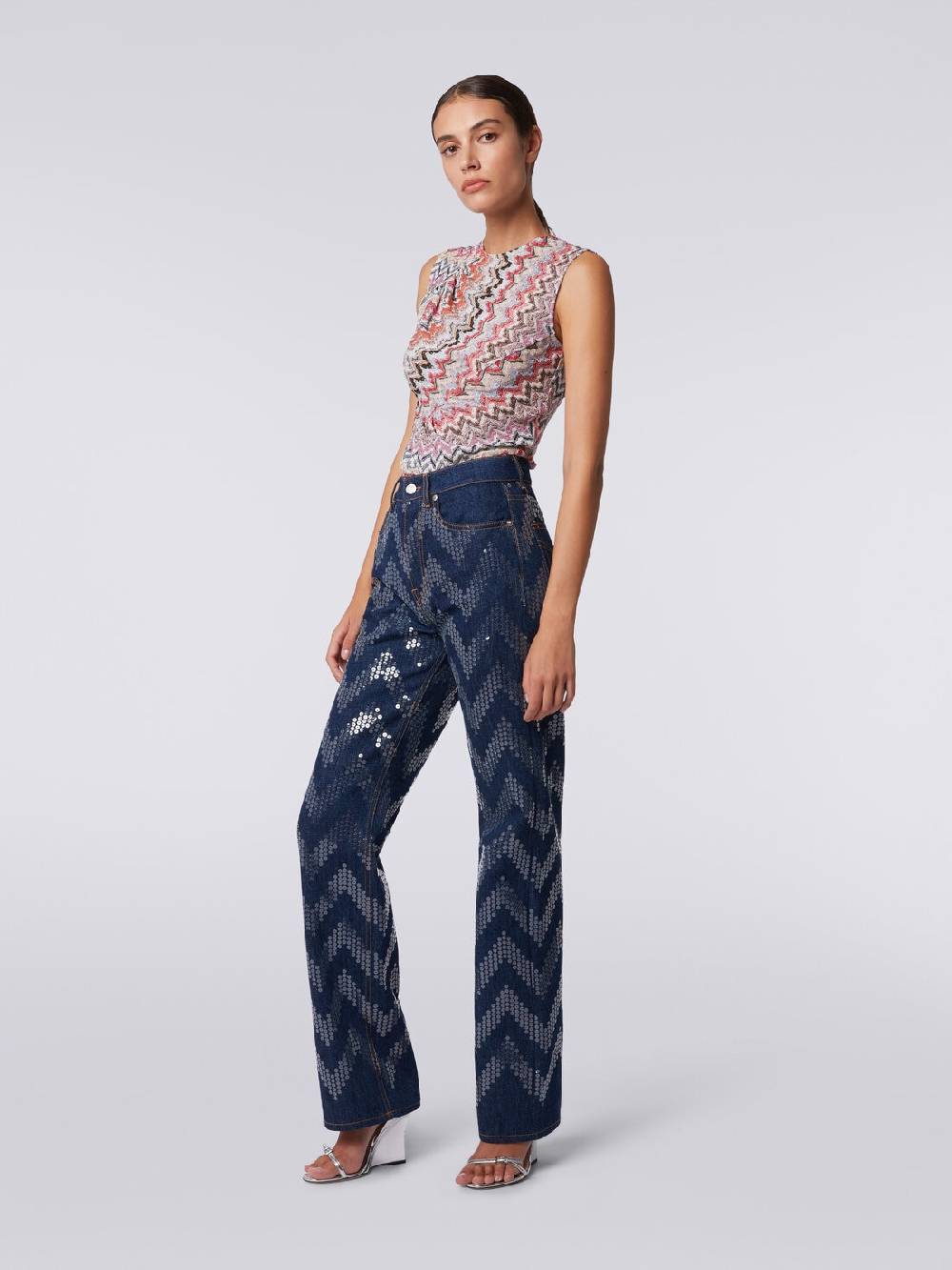 Missoni Cinque tasche in denim con paillettes zig zag Fino al 60% di sconto