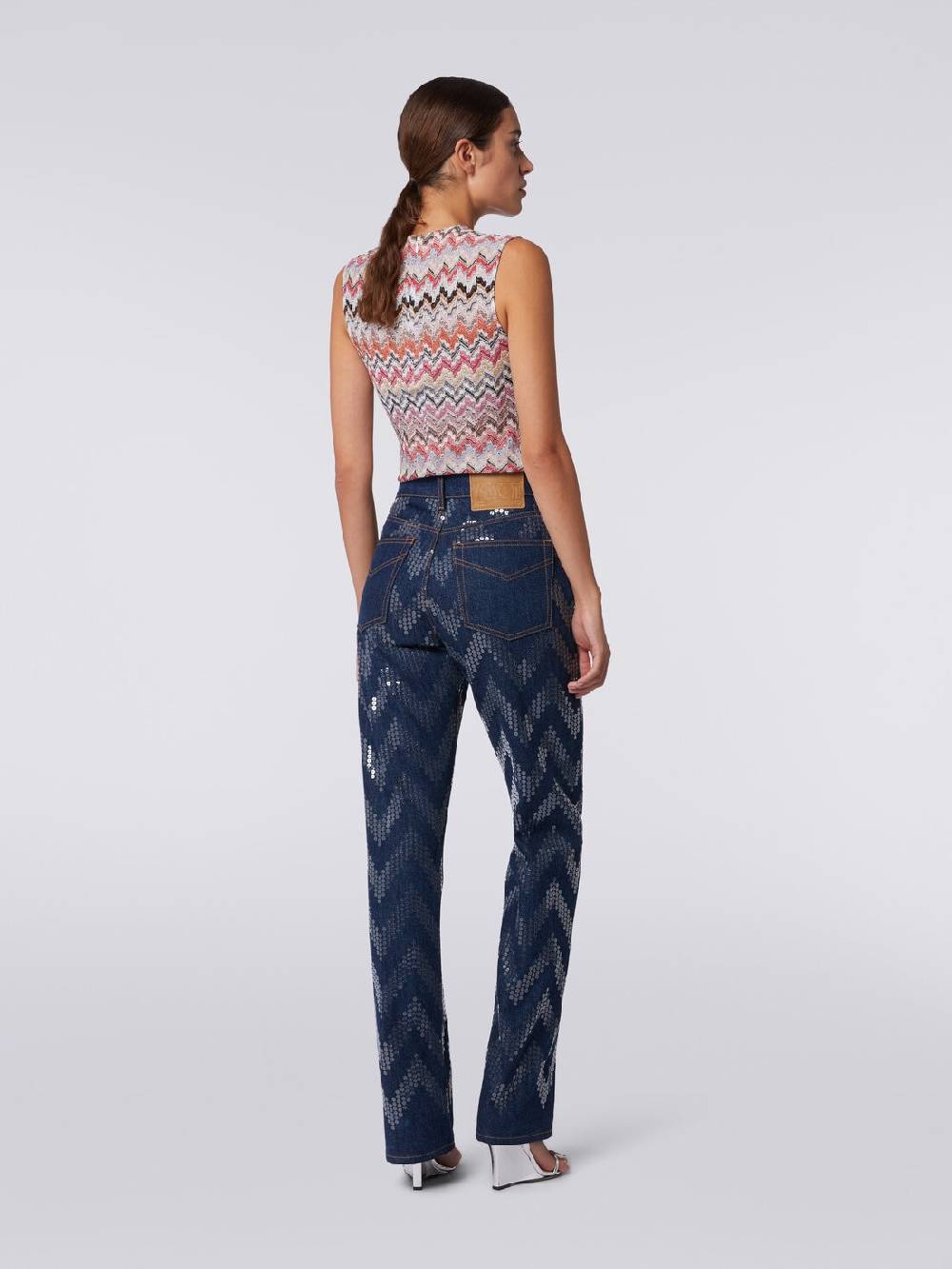 Missoni Cinque tasche in denim con paillettes zig zag Fino al 60% di sconto