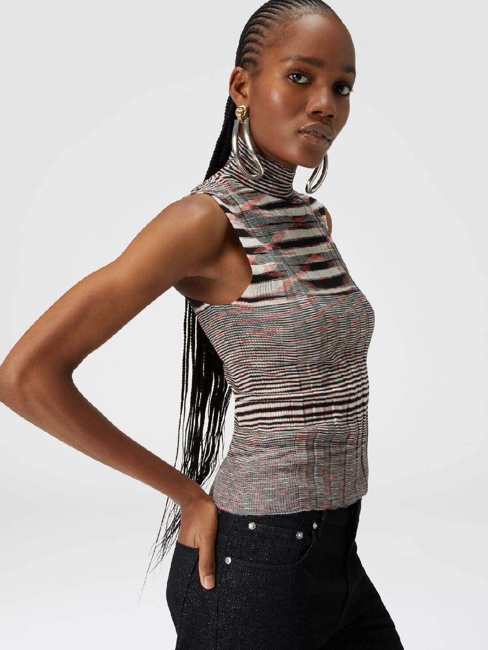 Missoni Canottiera con collo alto in cashmere e seta a costine In vendita