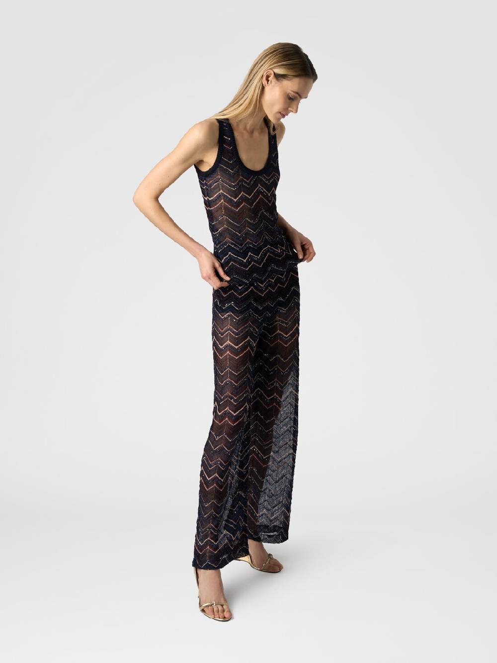 Missoni Canottiera in maglia zig zag con lurex e paillettes Nuovo