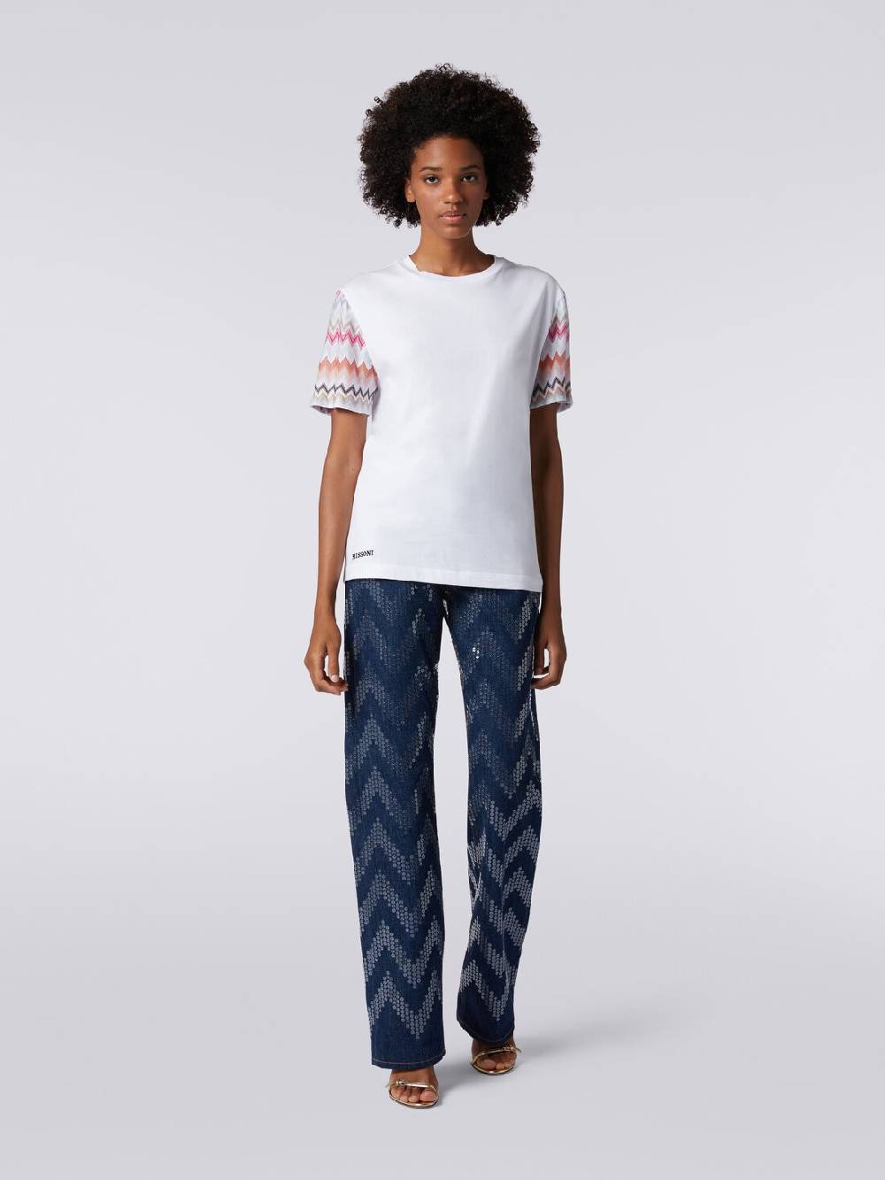 Missoni T-shirt girocollo in cotone con inserti zig zag Promozione Limitata