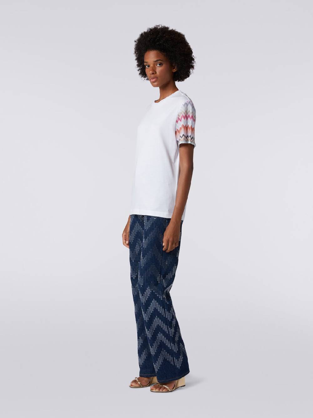Missoni T-shirt girocollo in cotone con inserti zig zag Promozione Limitata