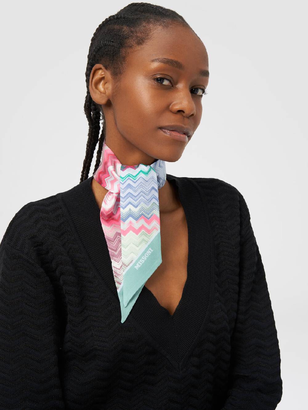 Missoni Foulard in seta con zig zag e scritta logo Economico