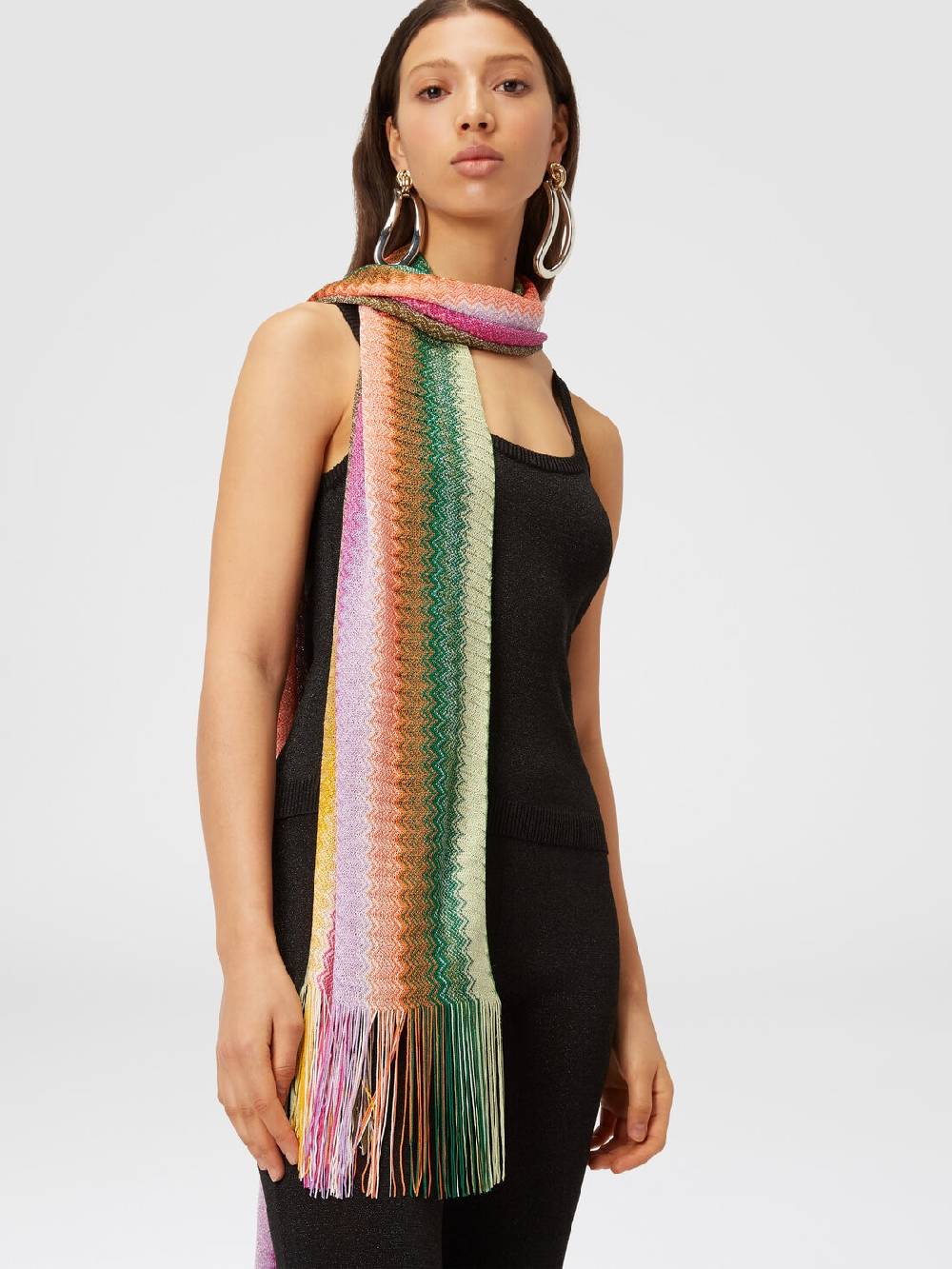 Missoni Sciarpa in maglia di viscosa chevron con frange Outlet