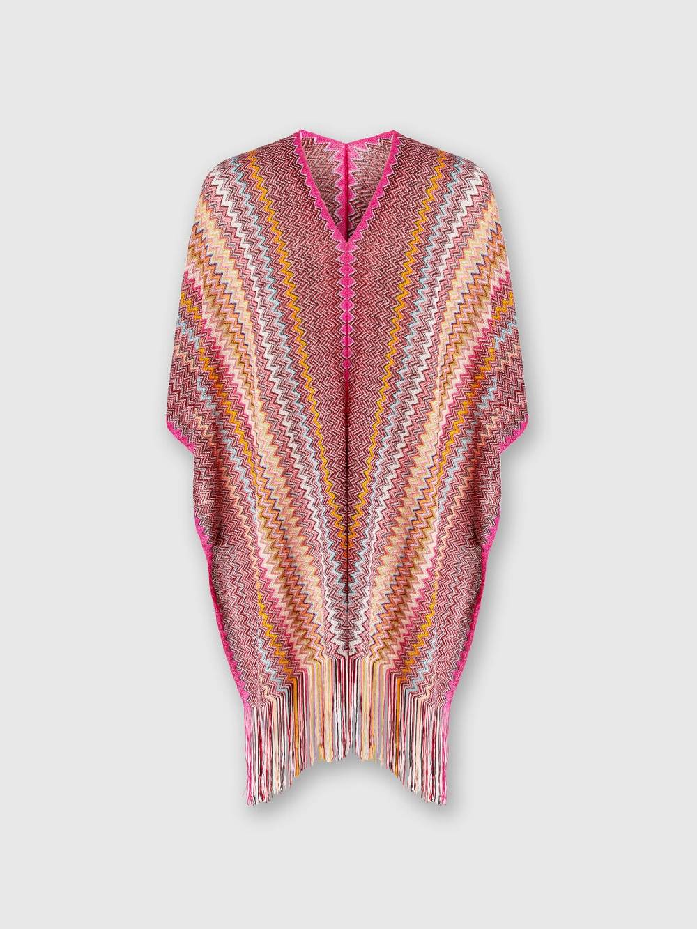 Missoni Poncho in maglia di viscosa zig zag con frange Vendita Calda
