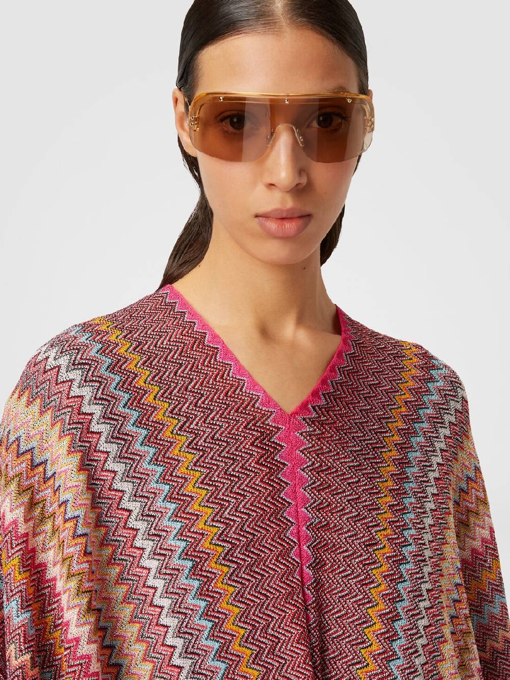 Missoni Poncho in maglia di viscosa zig zag con frange Vendita Calda