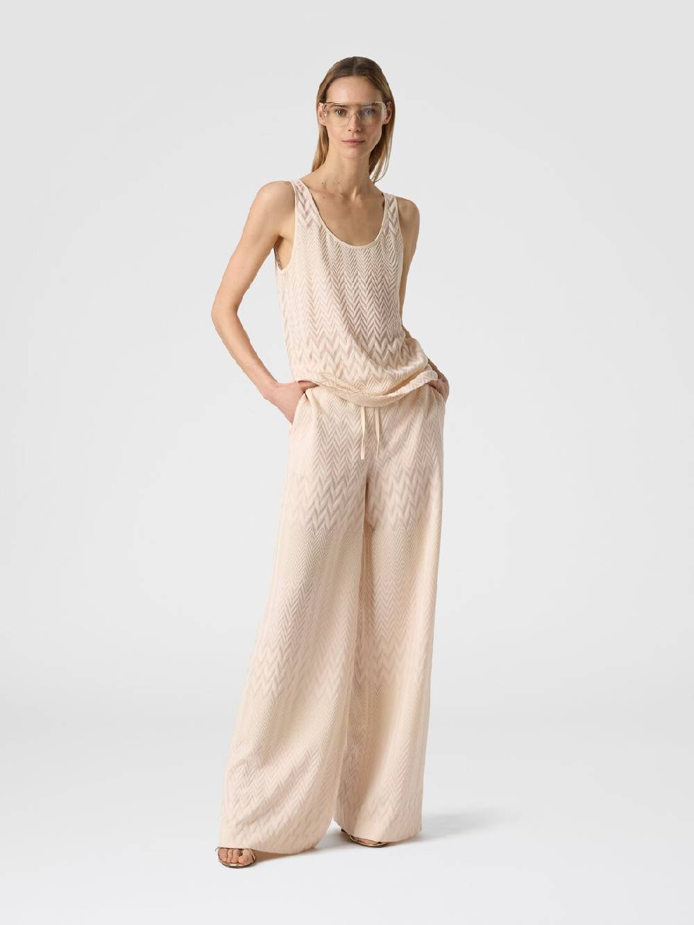 Missoni Pantaloni a palazzo in cotone e viscosa zig zag Vendite Flash