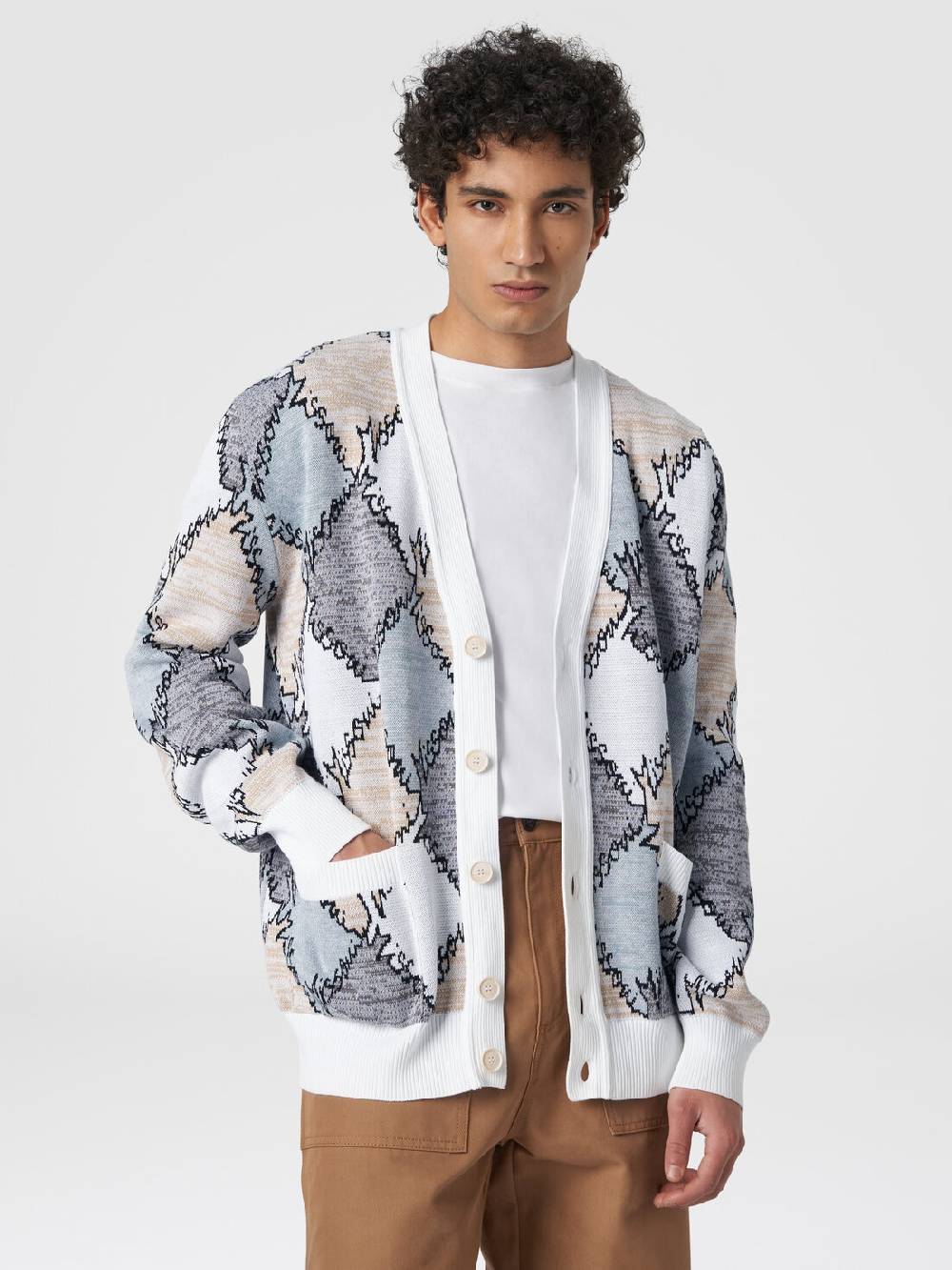 Missoni Cardigan in cotone a losanghe con scritta logo Cyber Monday
