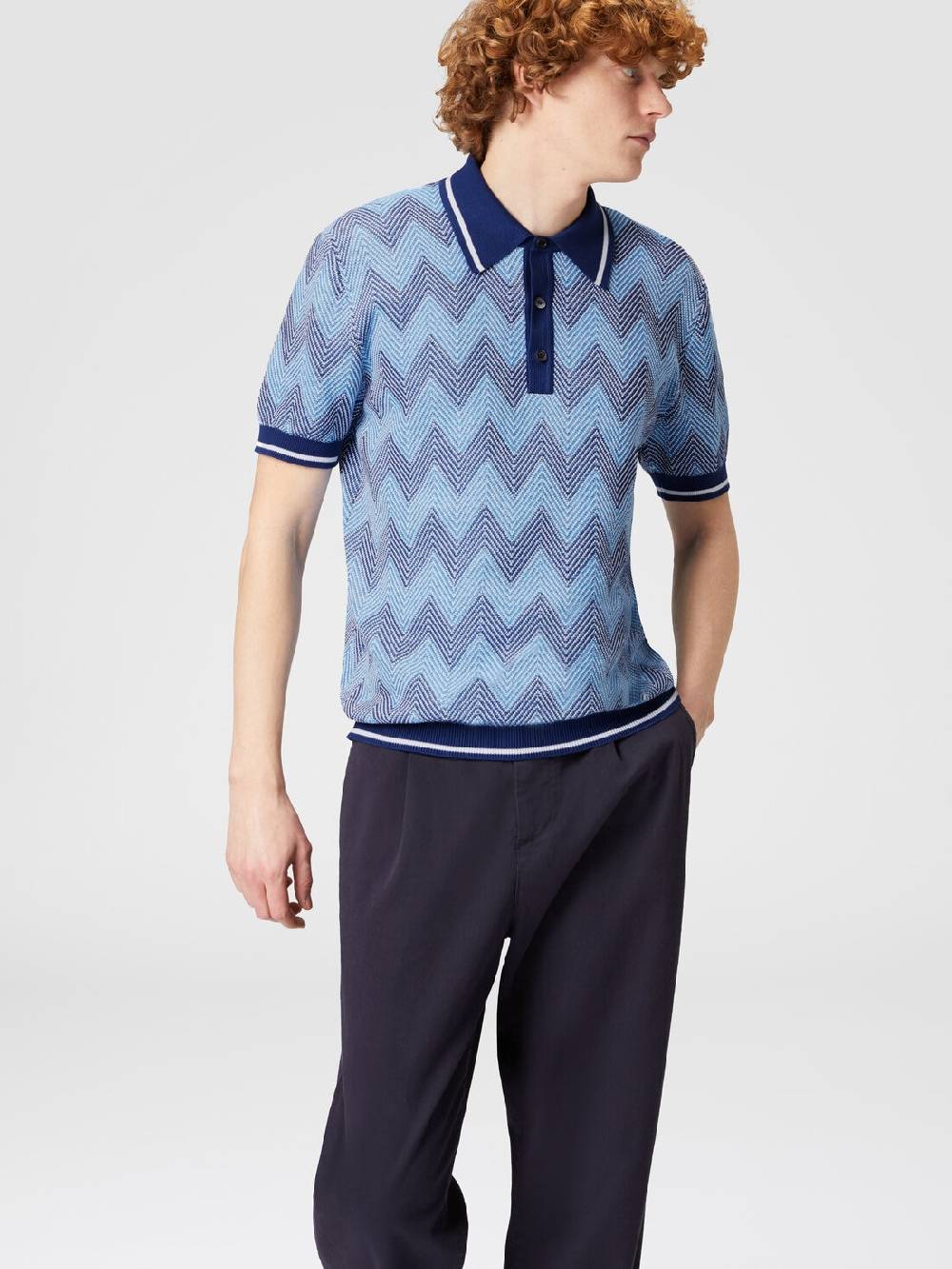 Missoni Polo a maniche corte in cotone zig zag con profili a contrasto Only for today