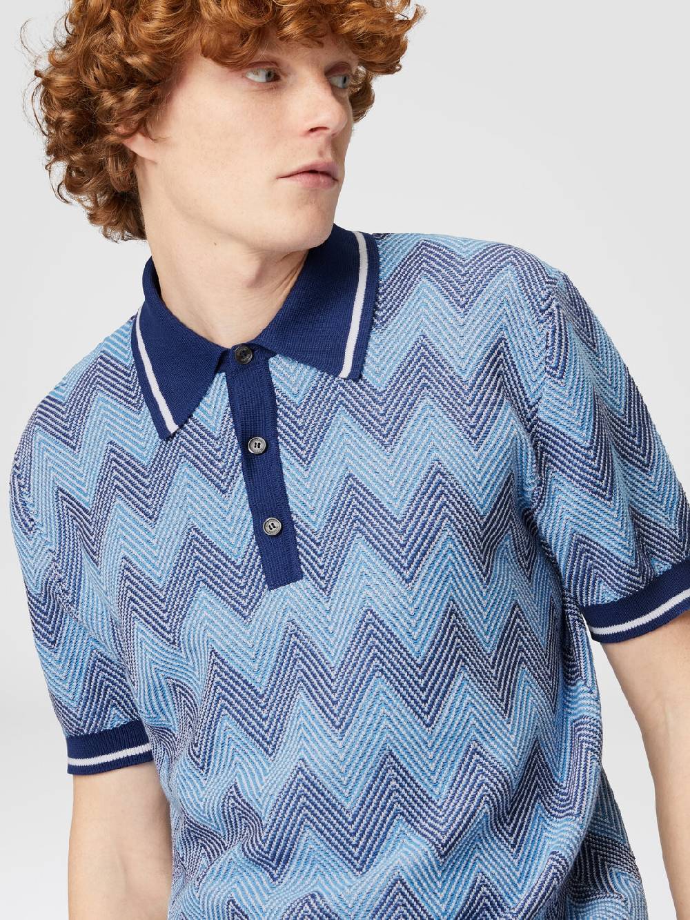 Missoni Polo a maniche corte in cotone zig zag con profili a contrasto Only for today