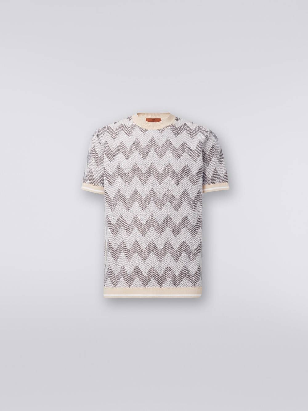Missoni T-shirt in maglia di cotone chevron con profili a contrasto Esporta salva