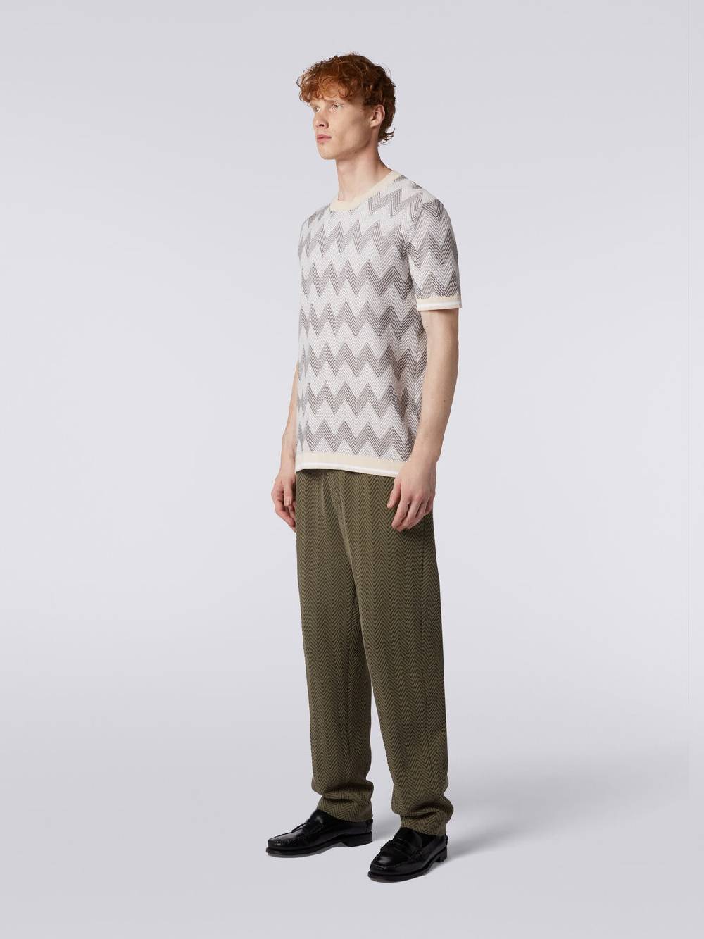 Missoni T-shirt in maglia di cotone chevron con profili a contrasto Esporta salva