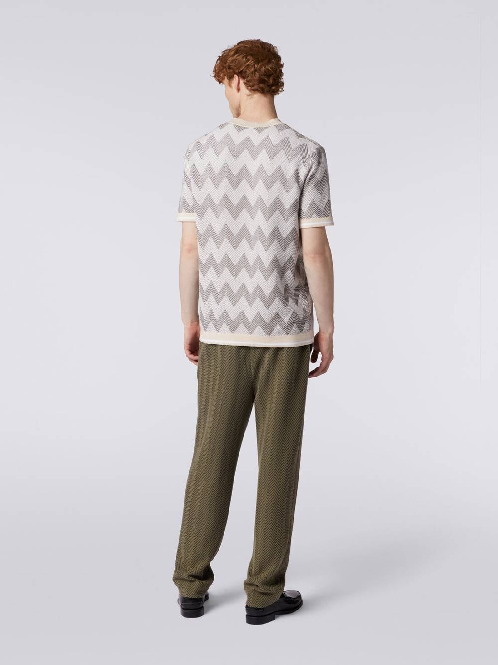 Missoni T-shirt in maglia di cotone chevron con profili a contrasto Esporta salva