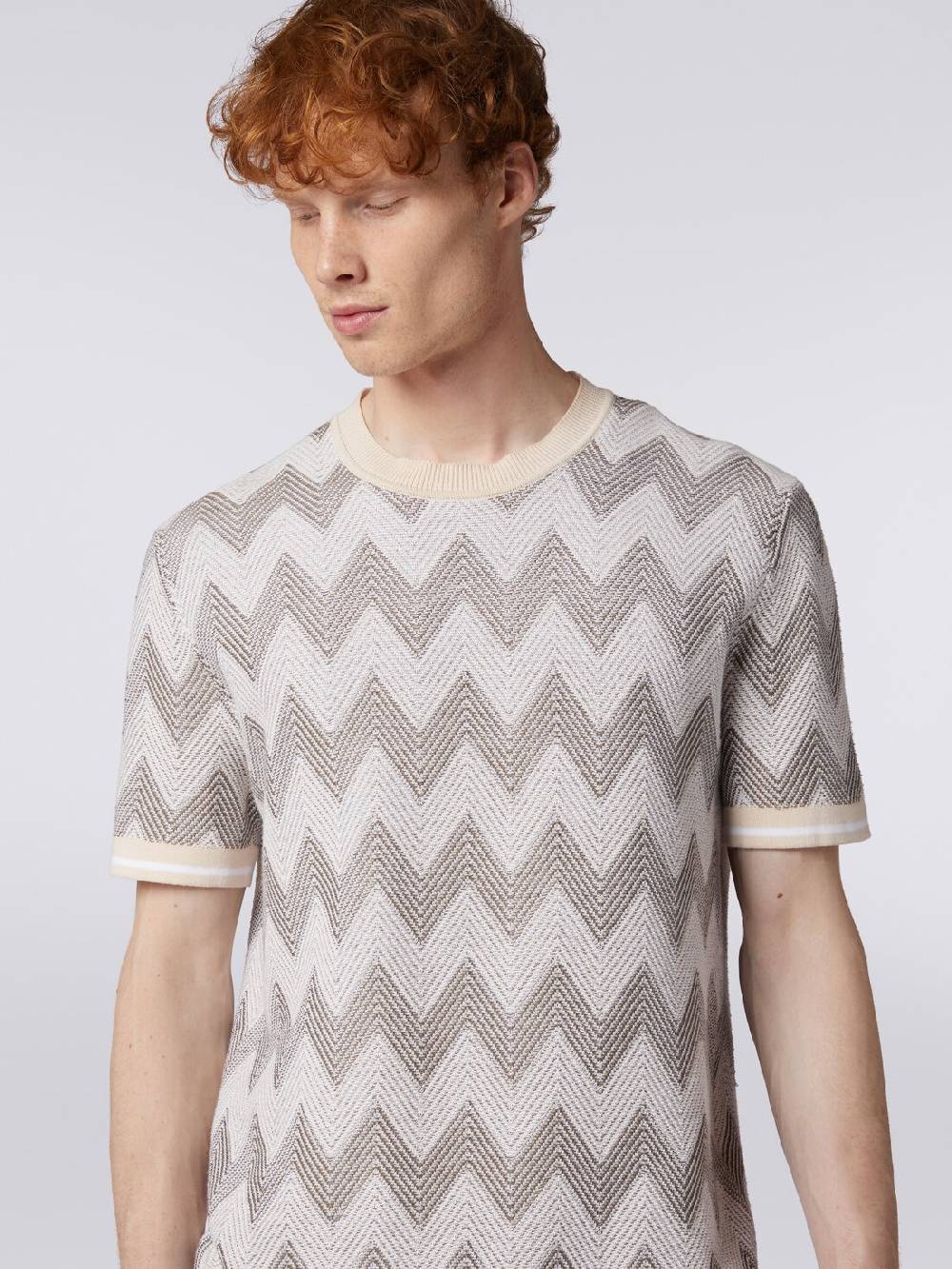 Missoni T-shirt in maglia di cotone chevron con profili a contrasto Esporta salva
