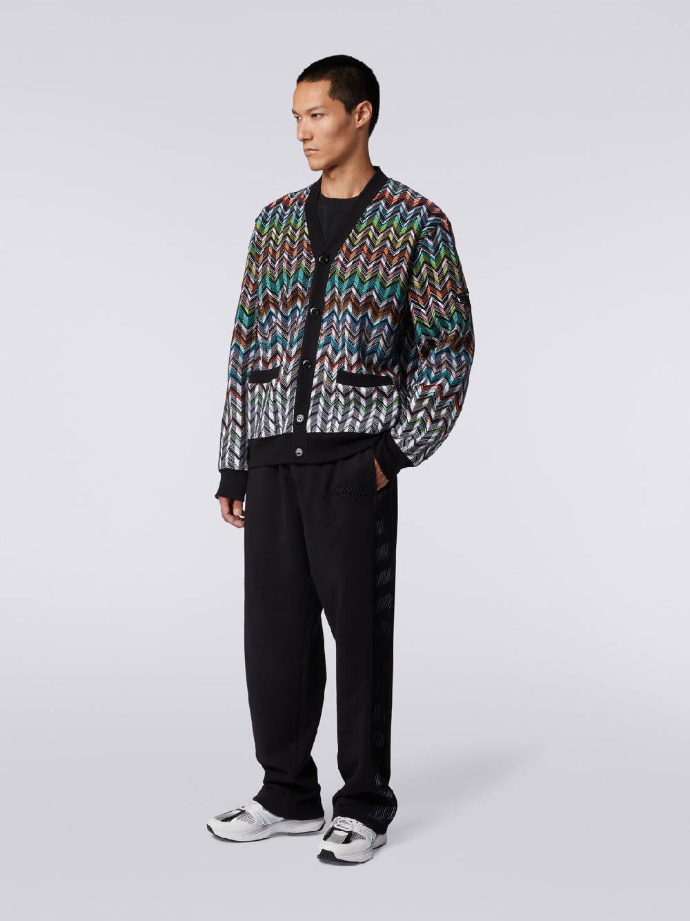 Missoni Cardigan in maglia zig zag con profili tinta unita Nuovo