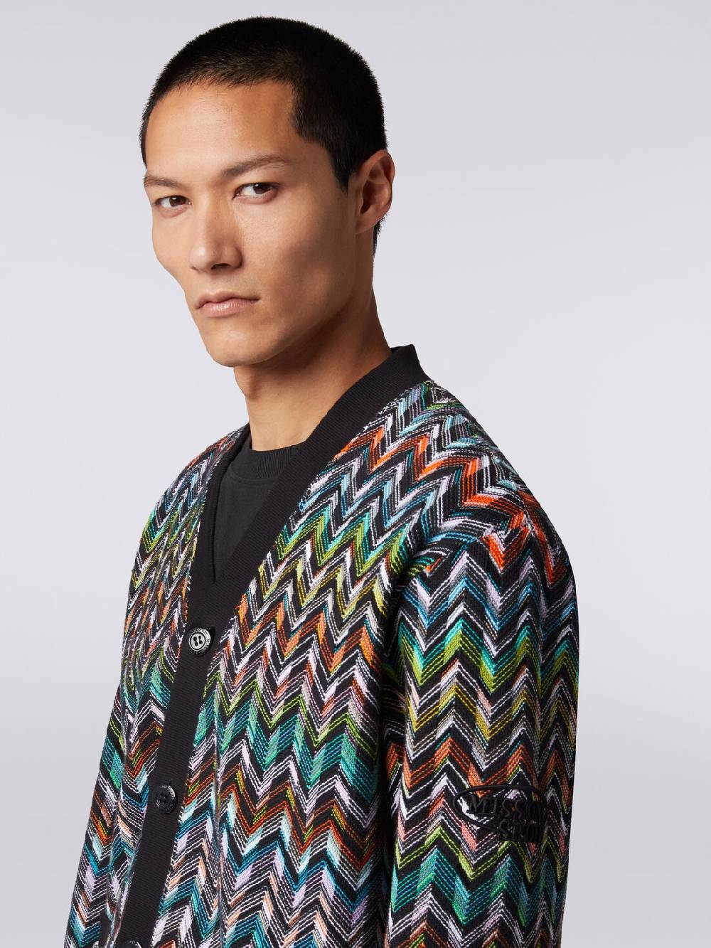 Missoni Cardigan in maglia zig zag con profili tinta unita Nuovo
