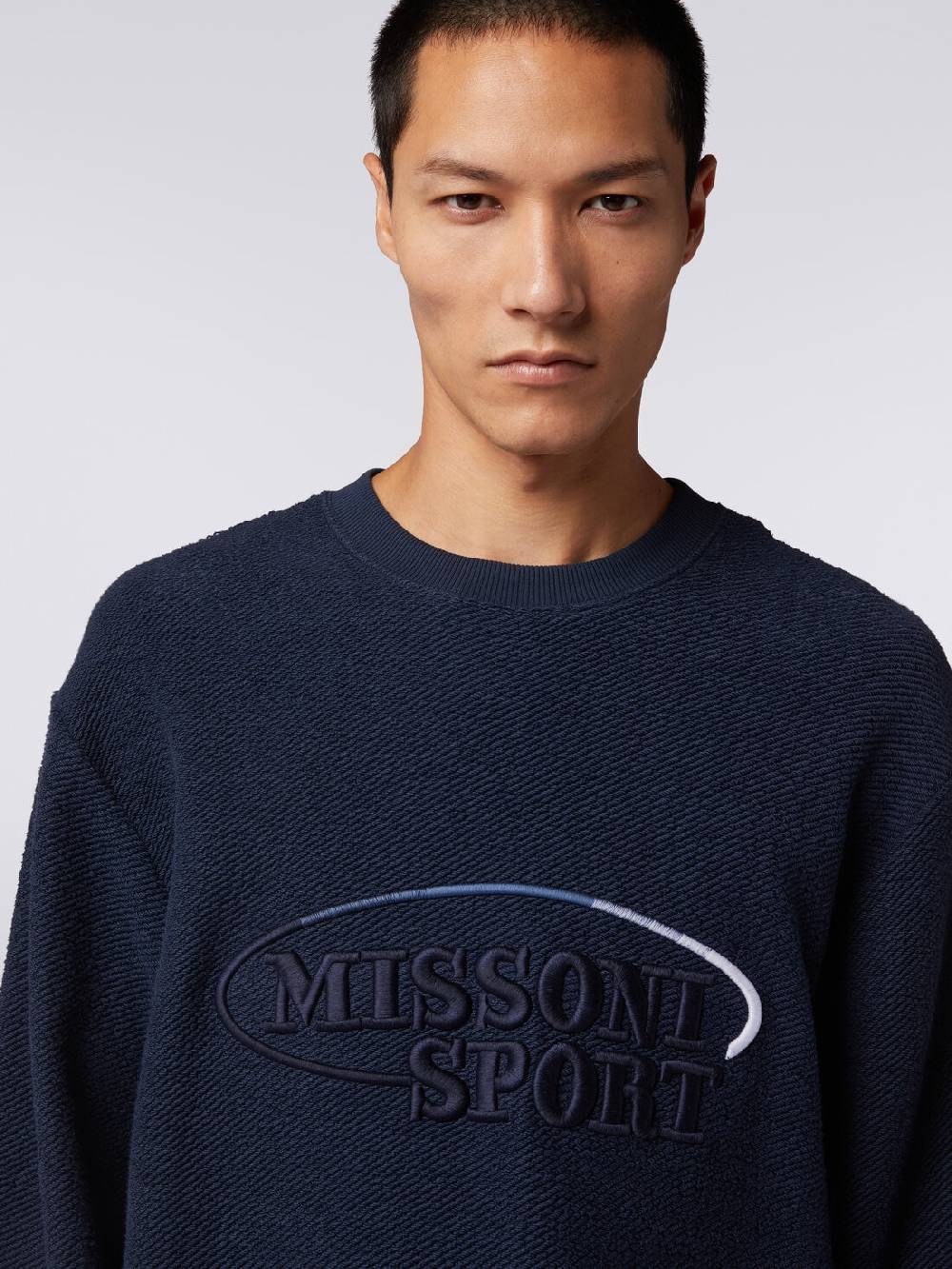 Missoni Felpa girocollo in cotone garzato con macro-logo ricamato Promozione