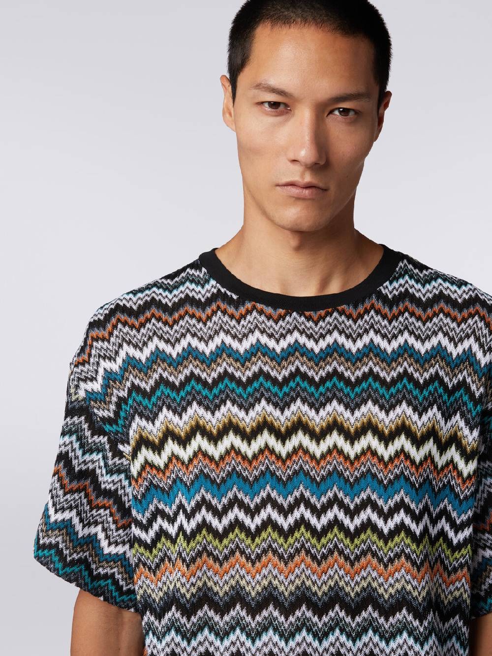 Missoni T-shirt girocollo in maglia di cotone zig zag Novità