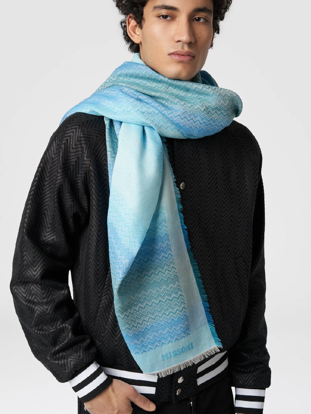 Missoni Foulard in cotone con motivo zig zag e bordi sfrangiati Economico