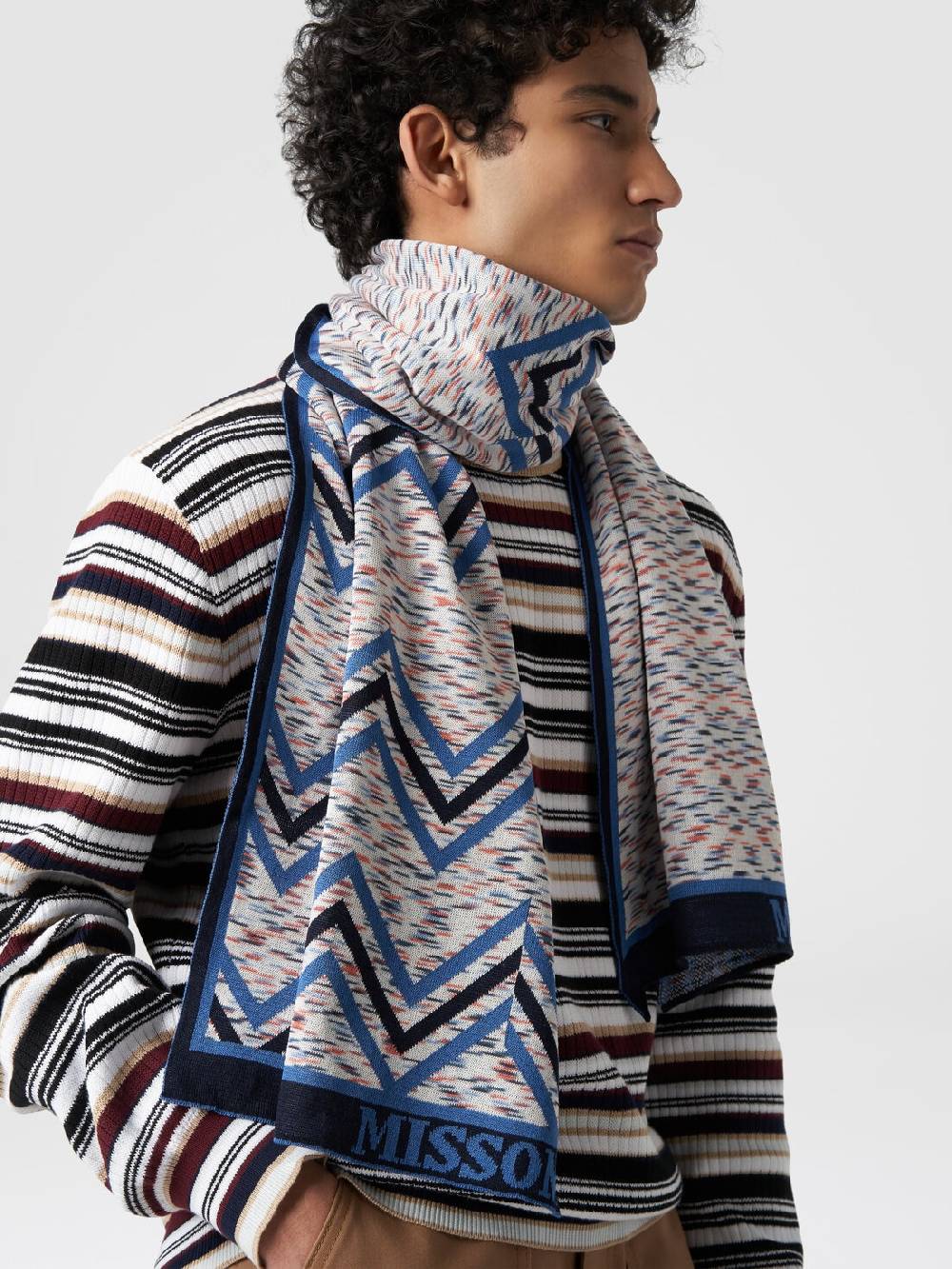 Missoni Sciarpa in cotone con multilavorazione e logo Offerte