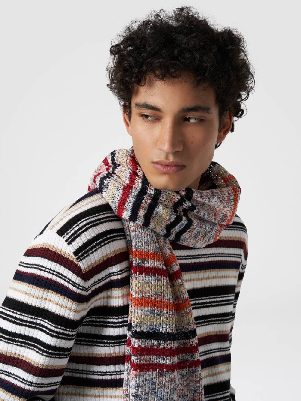 Missoni Sciarpa in cotone fiammato con motivo a righe Vendita Economica