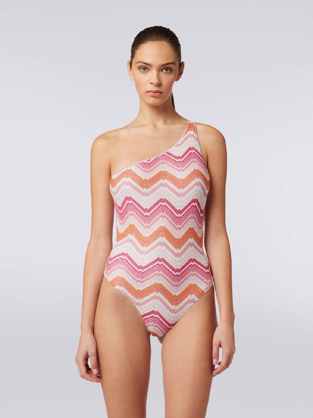 Missoni Costume intero monospalla in crochet chevron con lurex Vendita calda