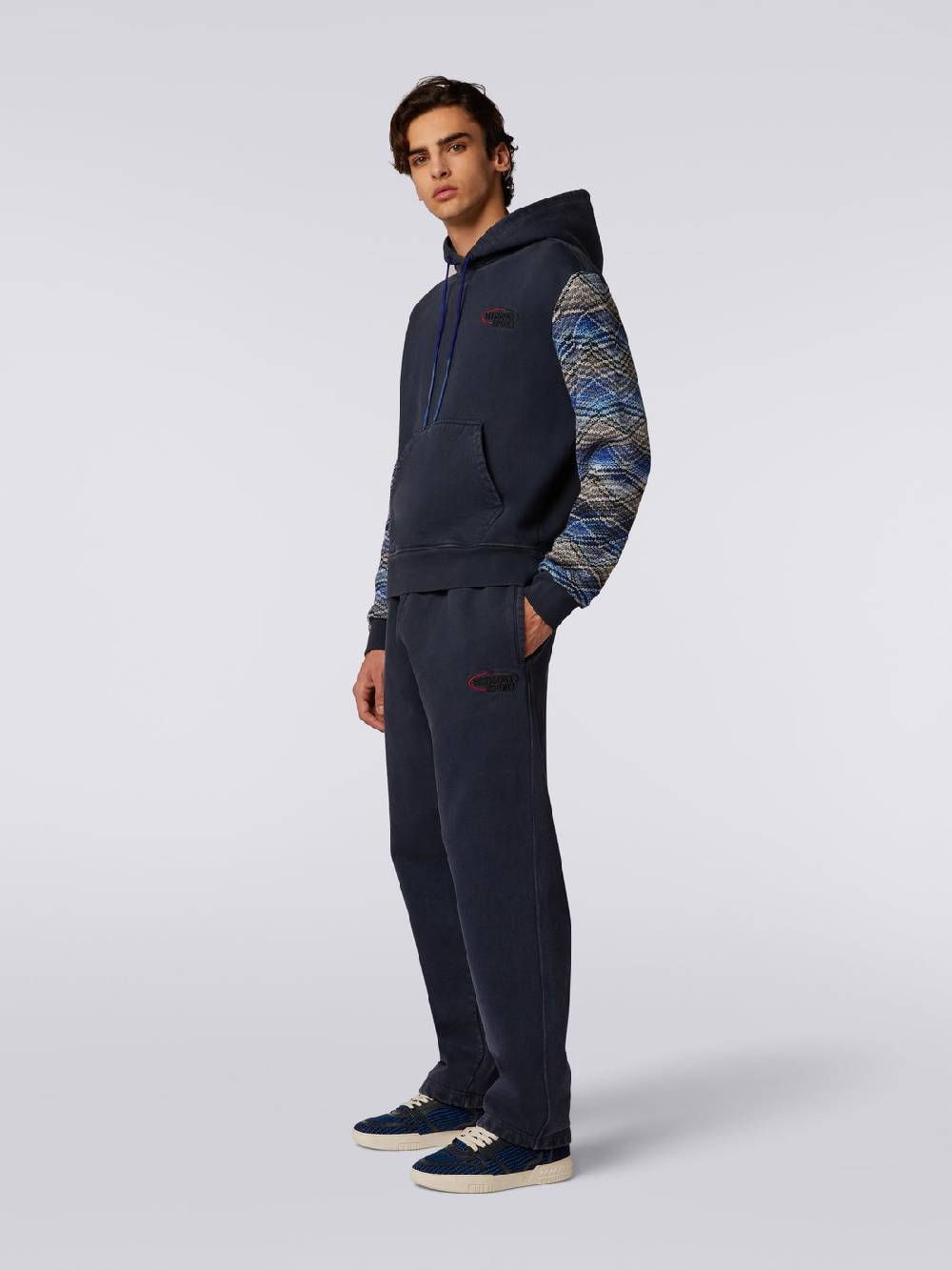 Missoni Felpa con cappuccio in cotone con inserti in maglia Liquidazione