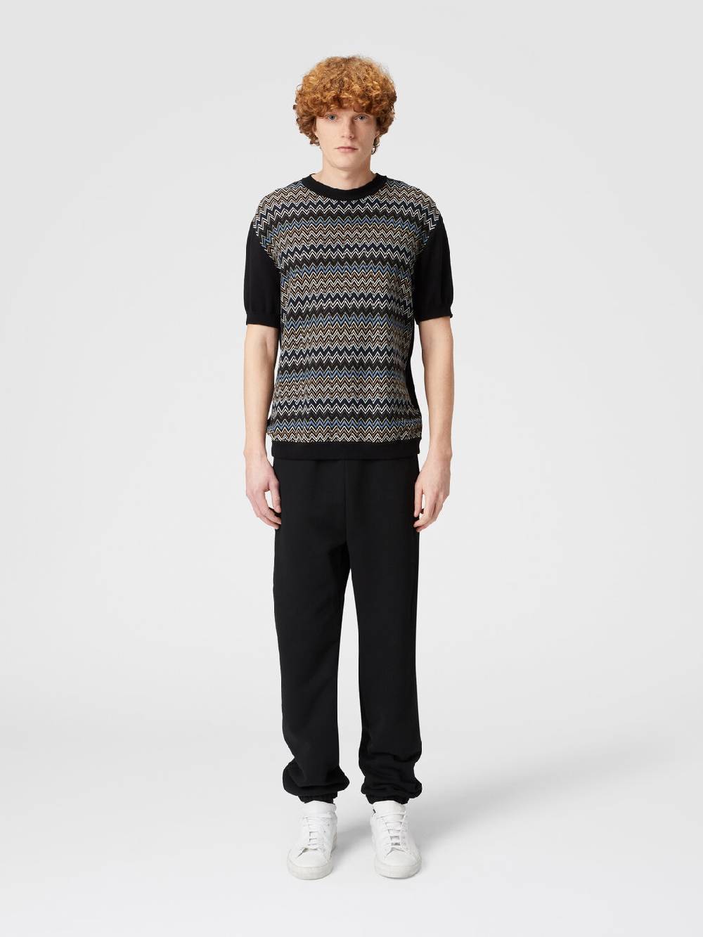 Missoni T-shirt in maglia di cotone zig zag con inserti tinta unita Enormi sconti