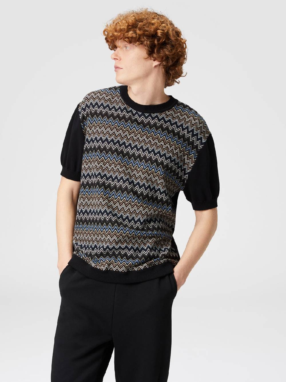 Missoni T-shirt in maglia di cotone zig zag con inserti tinta unita Enormi sconti