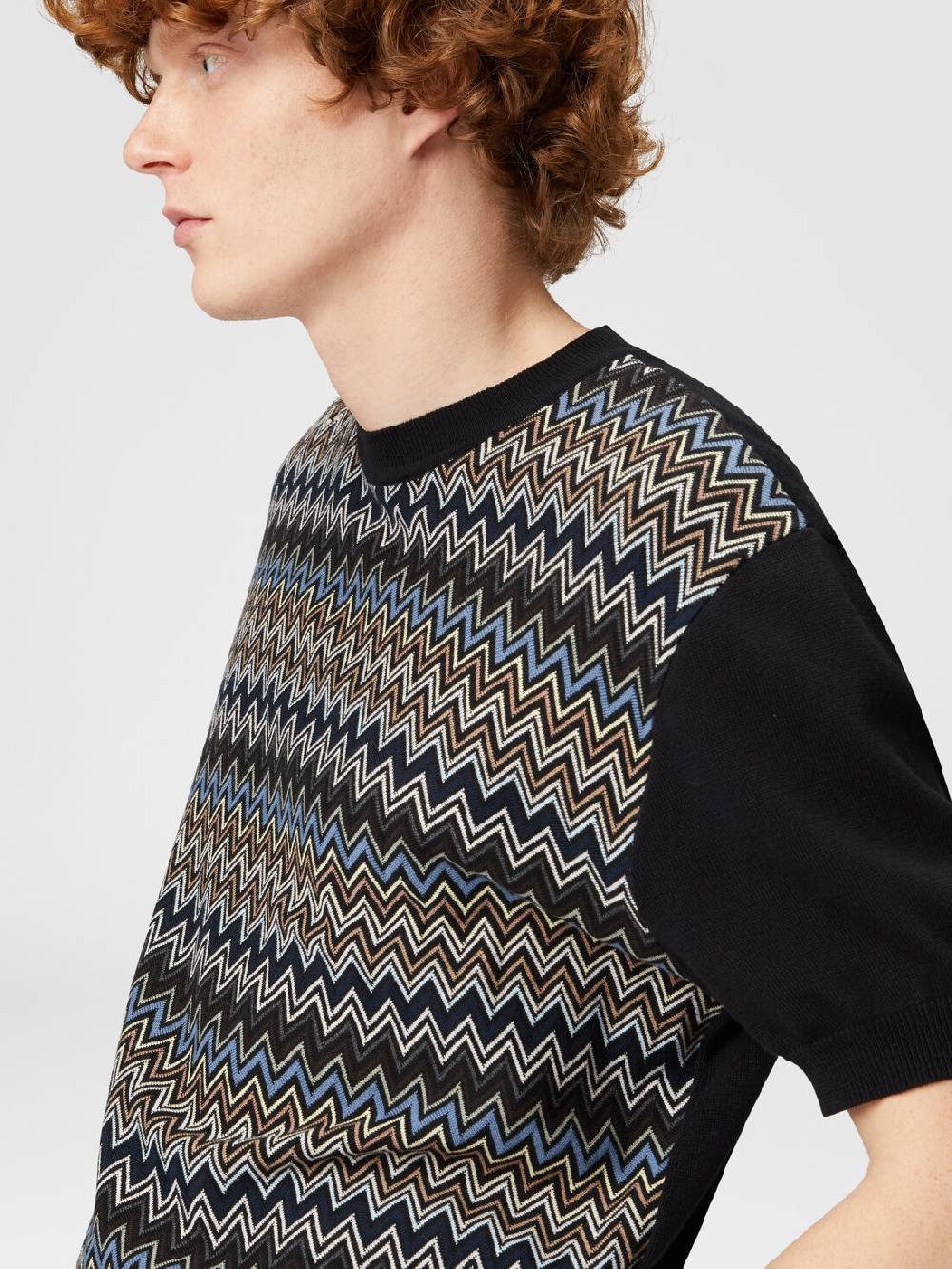 Missoni T-shirt in maglia di cotone zig zag con inserti tinta unita Enormi sconti