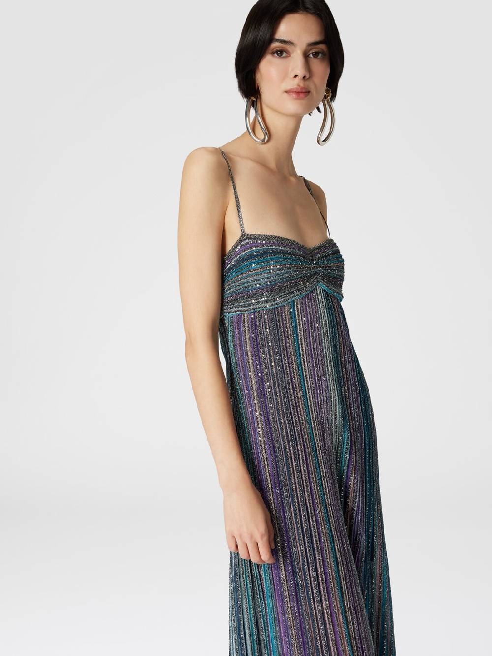 Missoni Abito lungo senza maniche in maglia plissée lamé In Linea