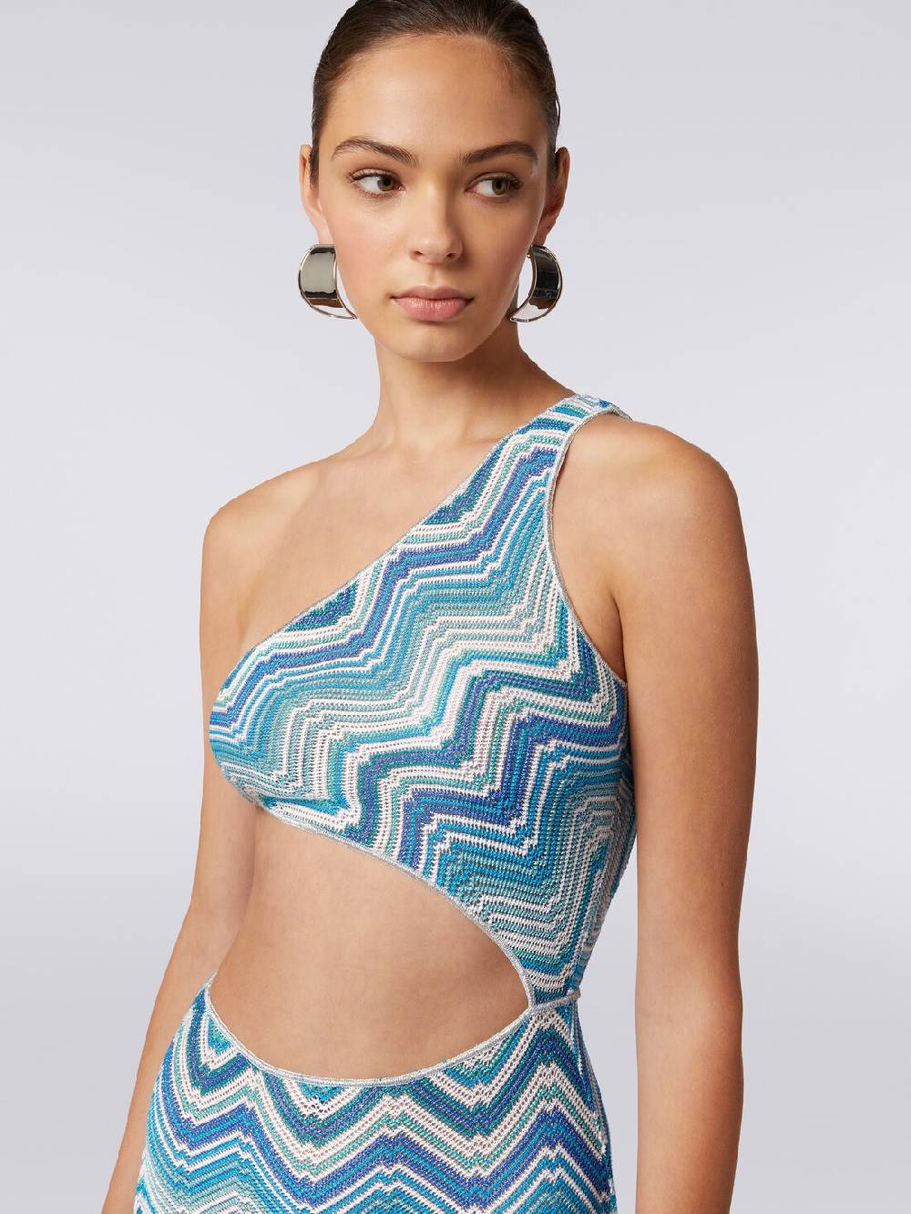 Missoni Copricostume lungo in crochet chevron con taglio cut out e lurex Prezzo Ridotto