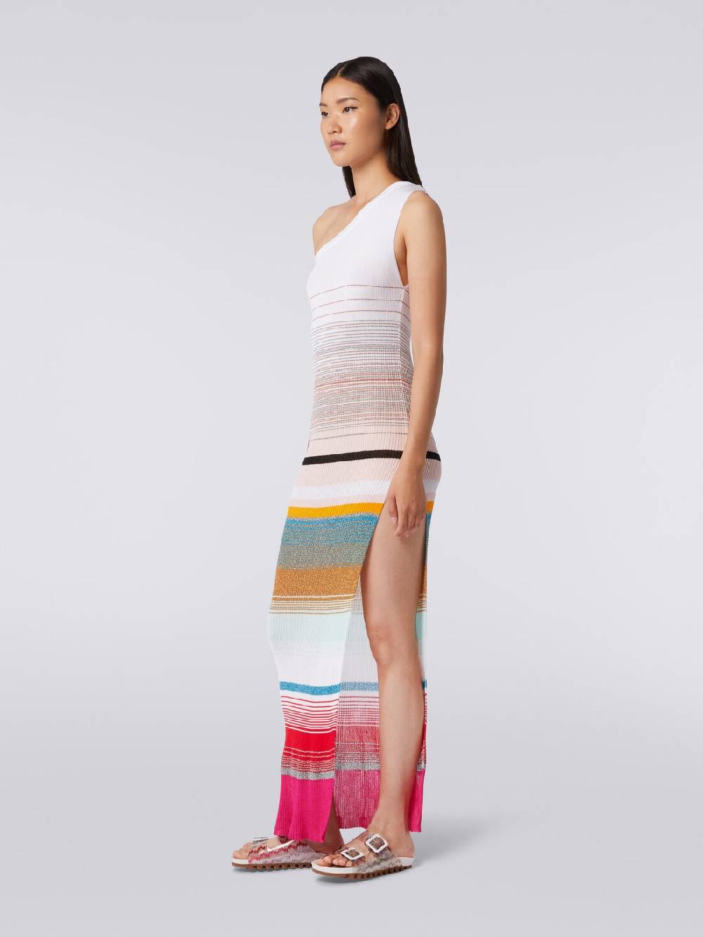 Missoni Abito monospalla in maglia a costine rigata con lurex Sottocosto