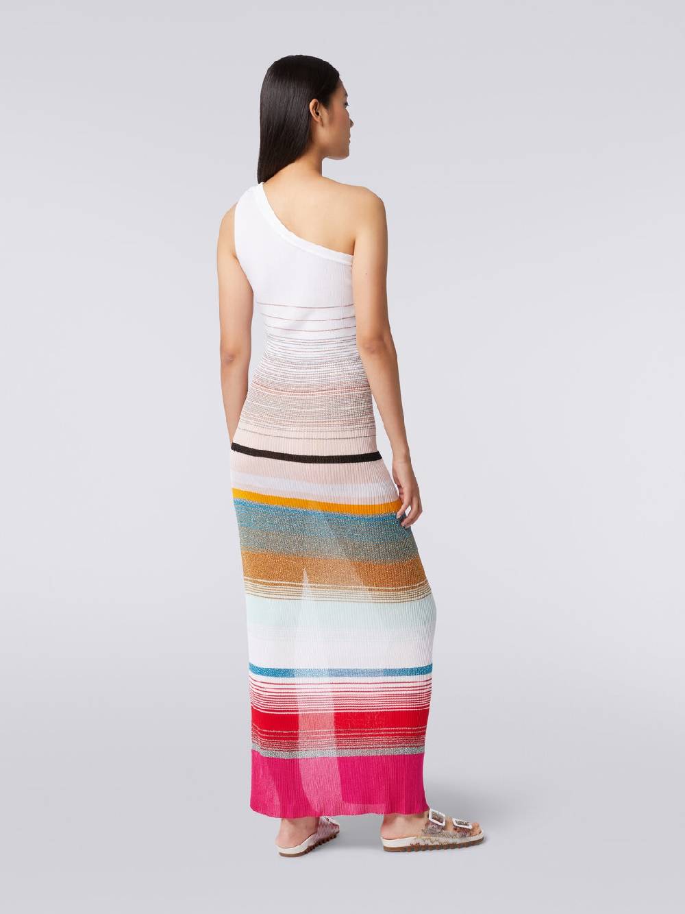 Missoni Abito monospalla in maglia a costine rigata con lurex Sottocosto