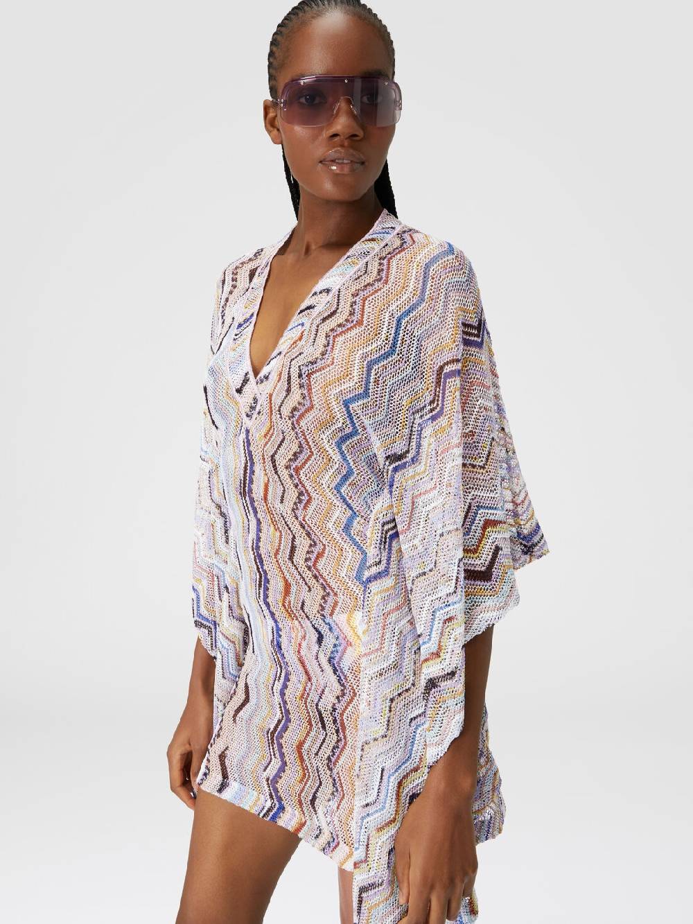 Missoni Caftano copricostume corto in crochet zig zag con lurex Novità