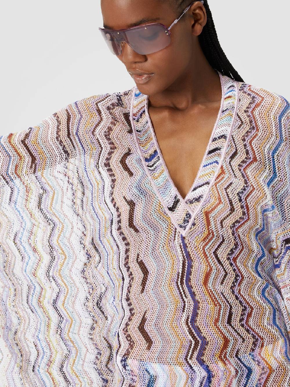 Missoni Caftano copricostume corto in crochet zig zag con lurex Novità