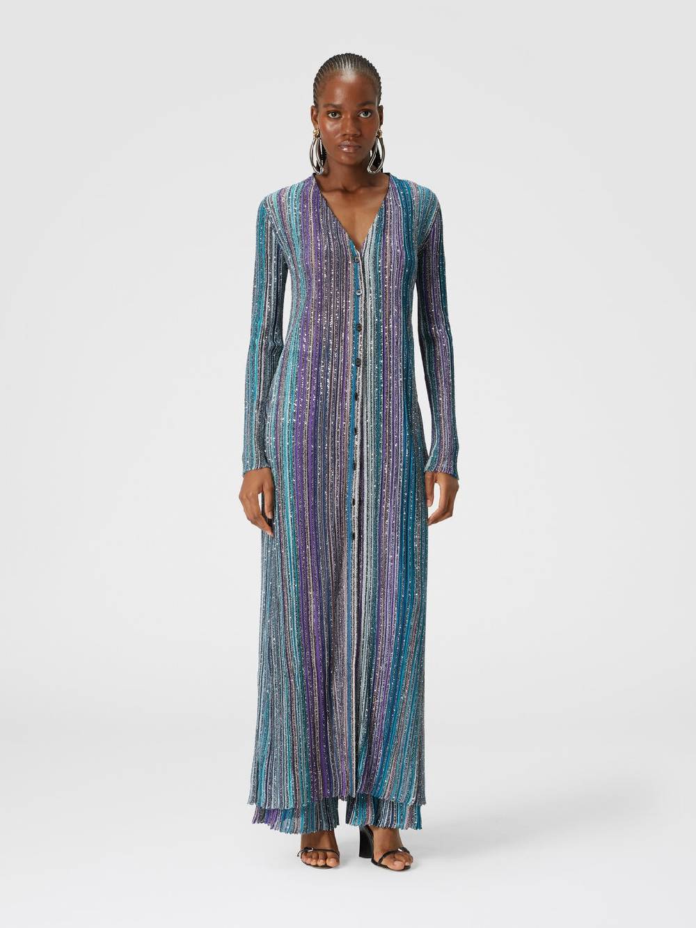 Missoni Cardigan lungo a costine parzializzate con paillettes Shopping online