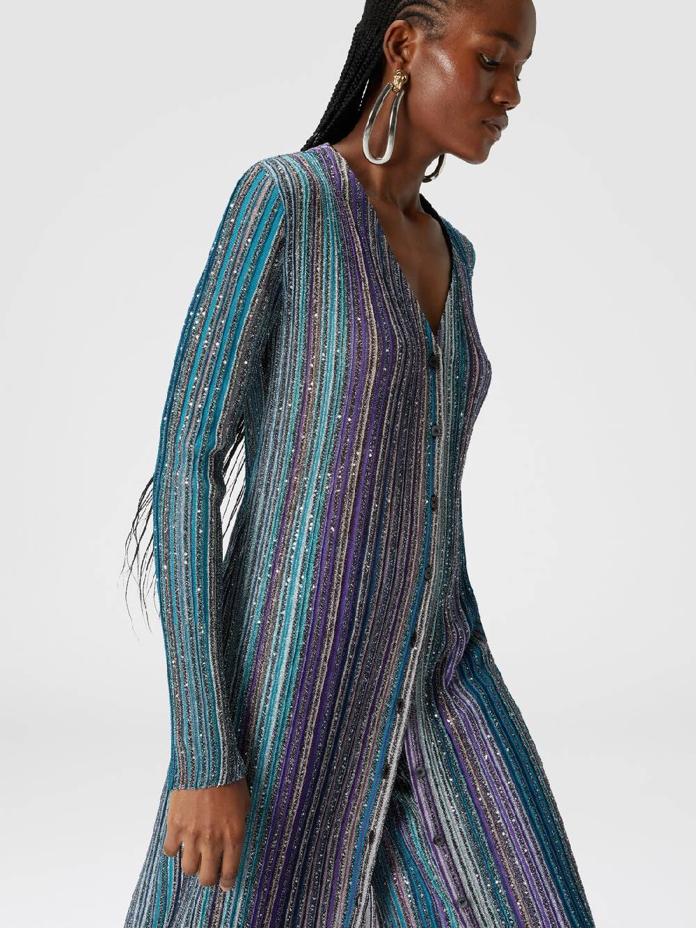Missoni Cardigan lungo a costine parzializzate con paillettes Shopping online