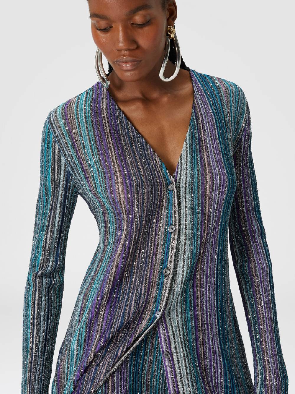 Missoni Cardigan lungo a costine parzializzate con paillettes Shopping online