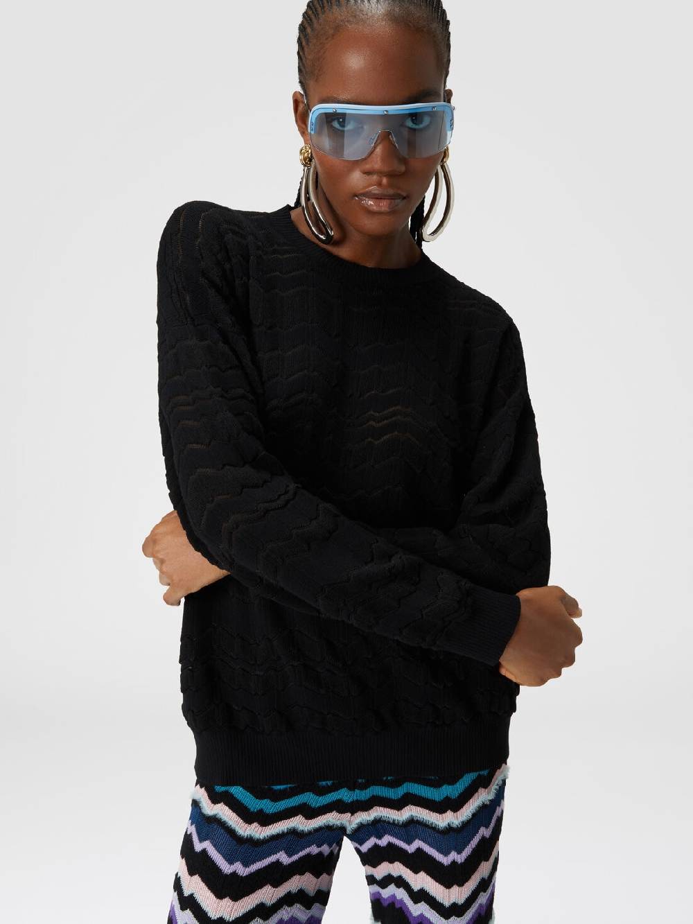 Missoni Pullover girocollo con zig zag tono su tono Offerta esclusiva