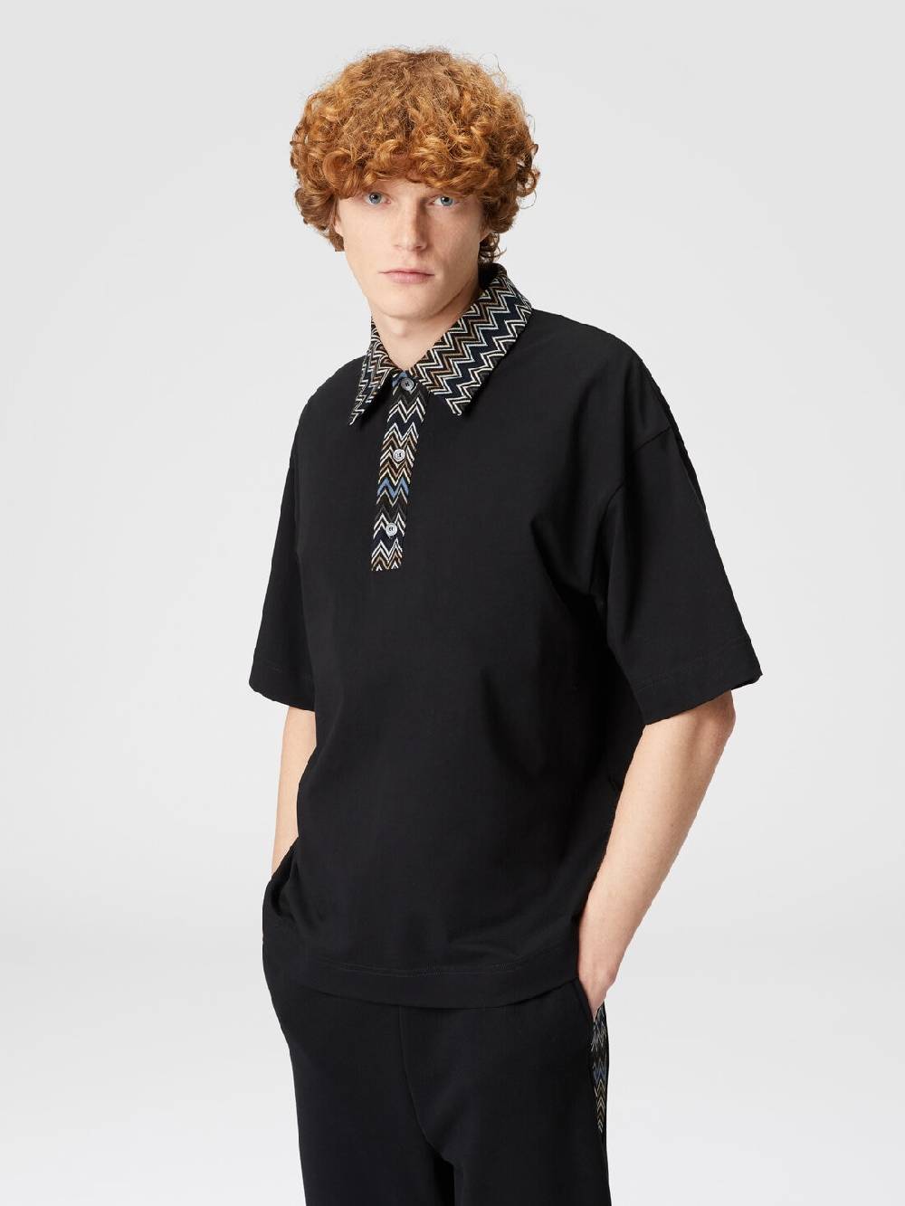Missoni Polo in jersey di cotone con inserti in maglia chevron Offerta Anniversario