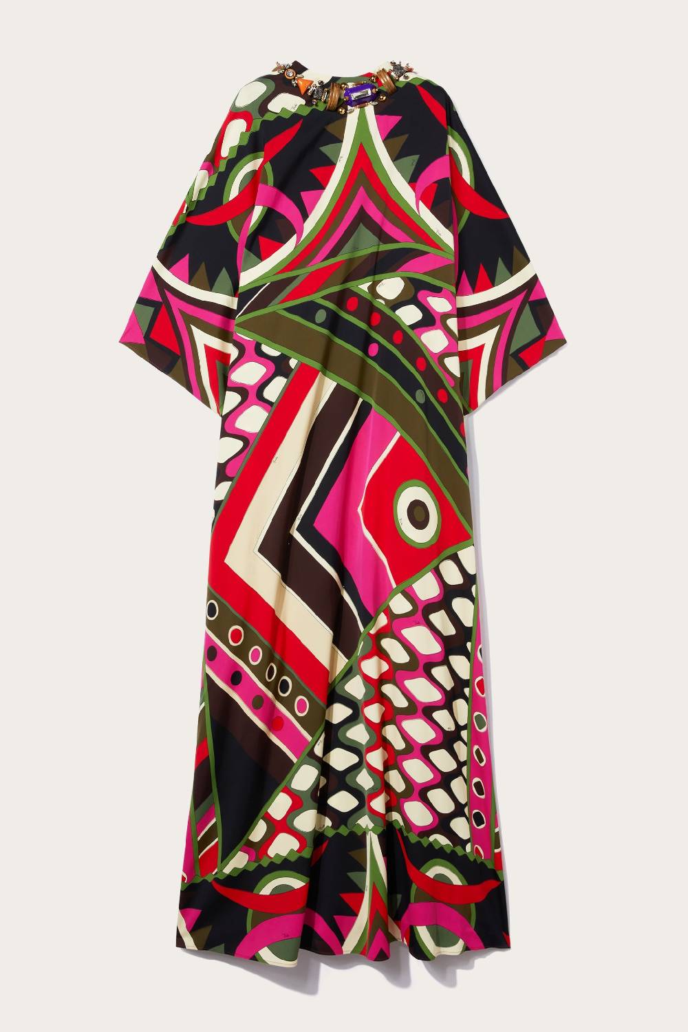 Pucci Abito kaftano con stampa Vivara e decorazione Pucci Abito kaftano con stampa Vivara e decorazione