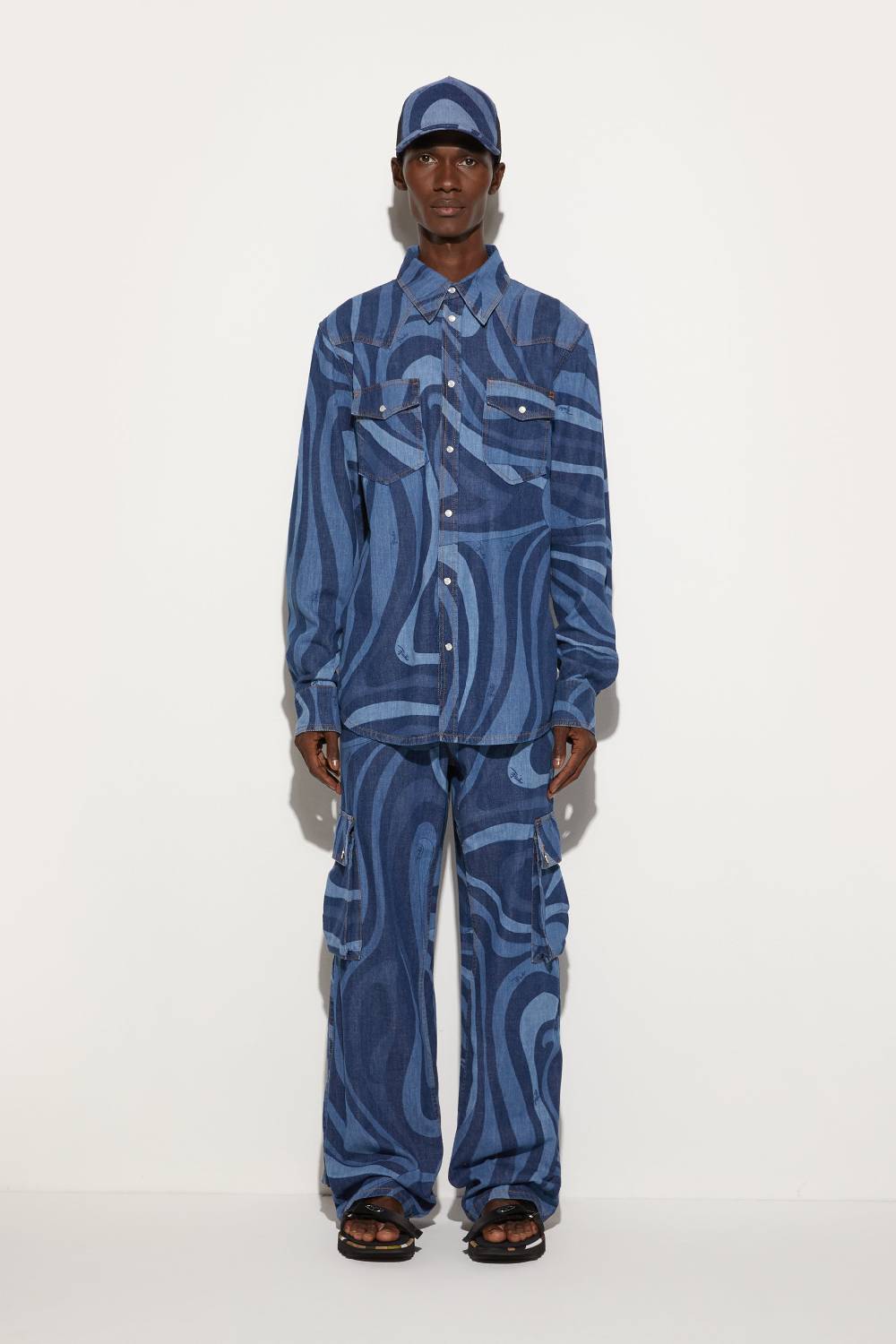 Pucci Camicia in denim con stampa Marmo Negozi Online