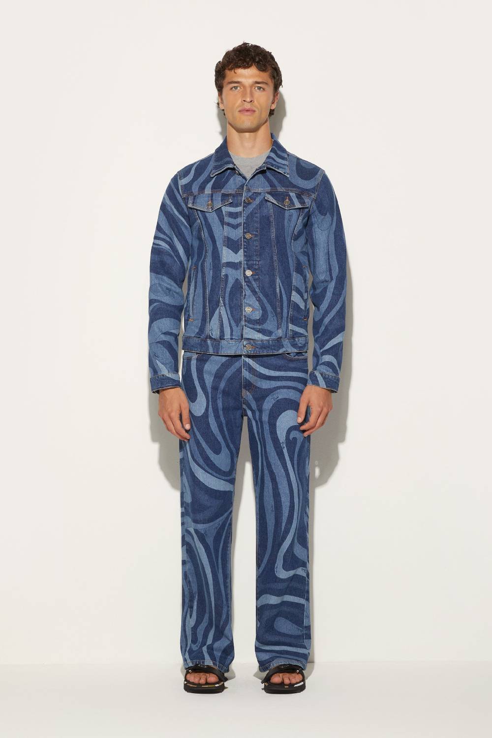 Pucci Giacca in denim con stampa Marmo Consegna Veloce