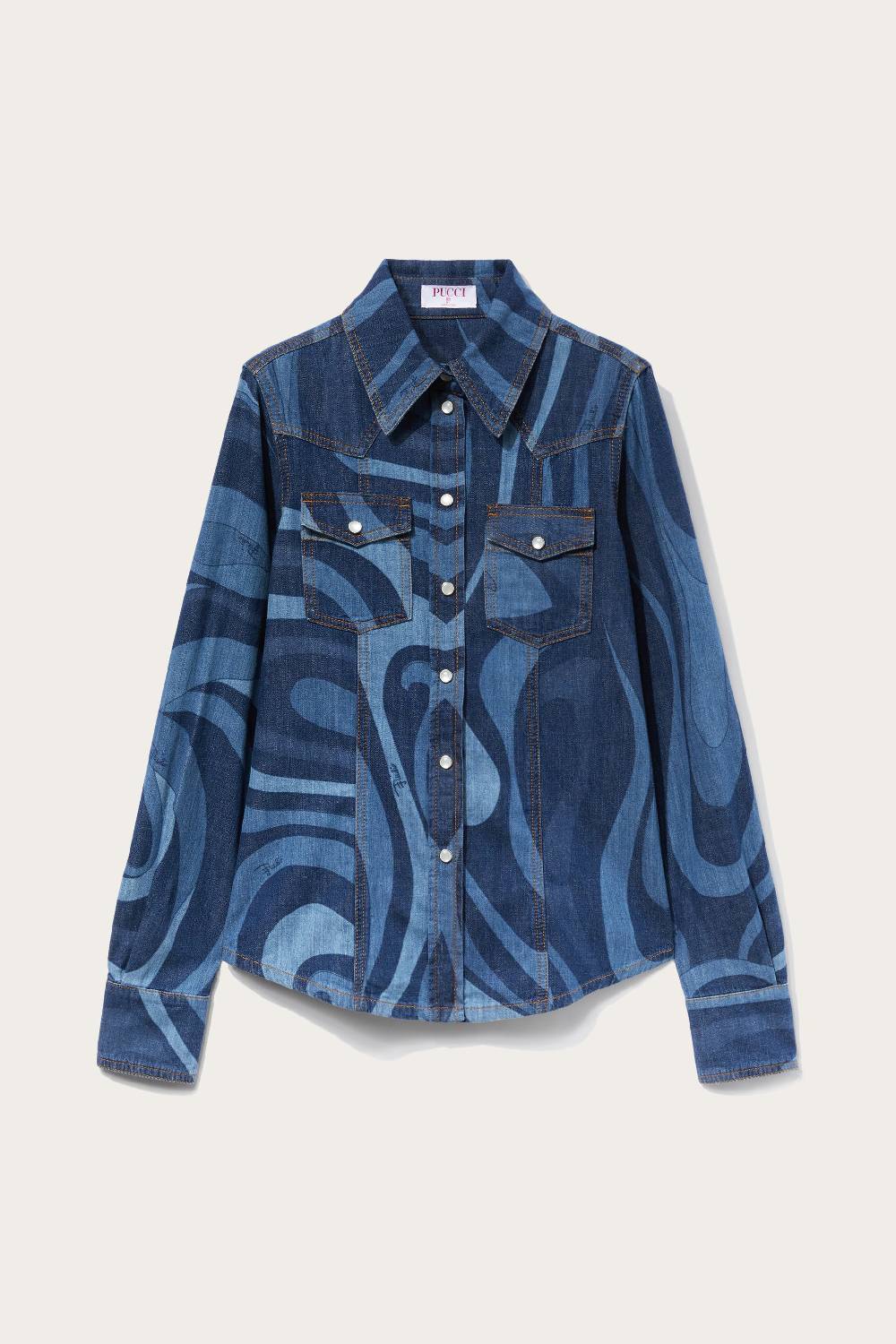 Pucci Camicia in denim con stampa Marmo Offerta speciale della fabbrica