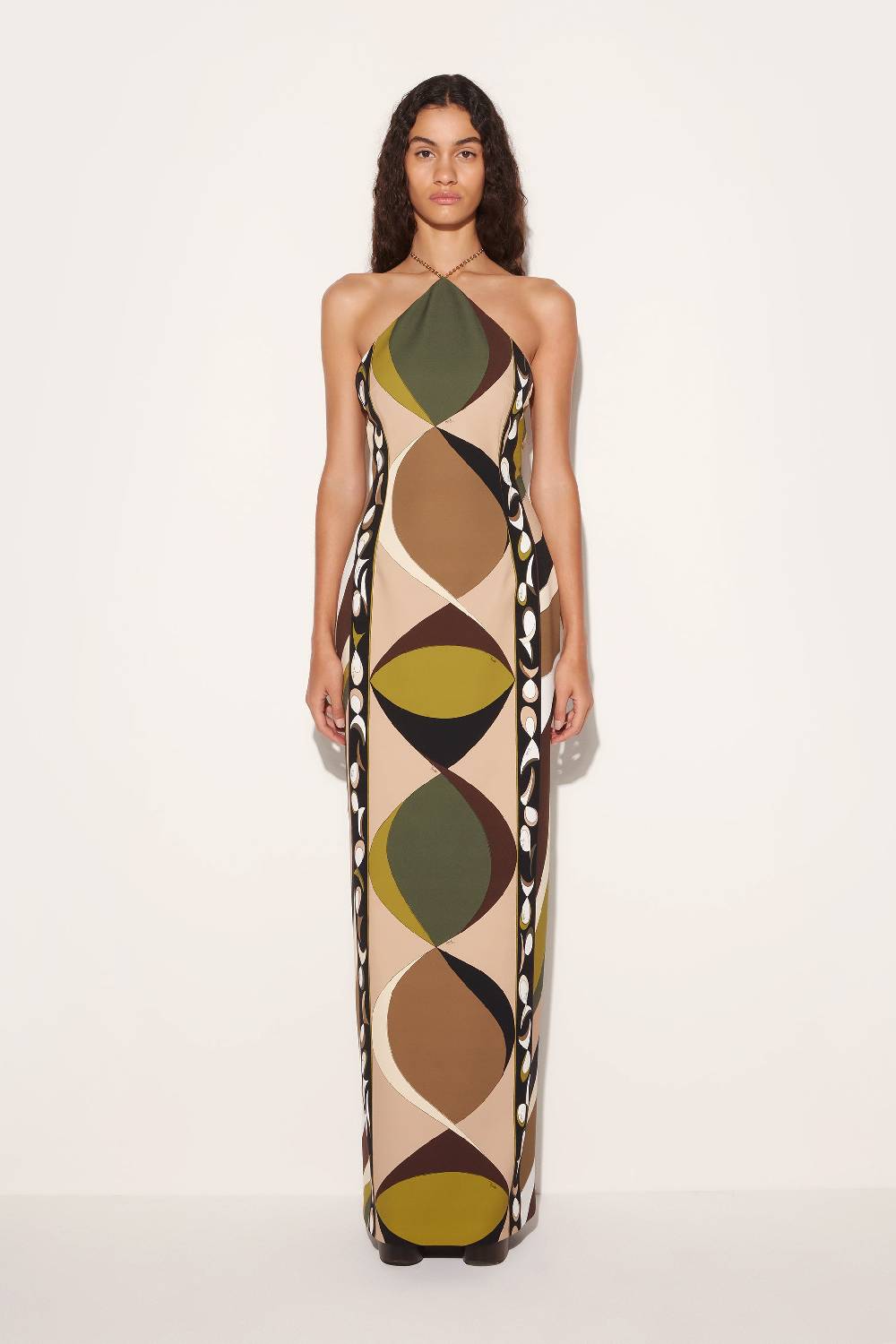 Pucci Abito lungo con scollo all'americana e stampa Pesci Presa