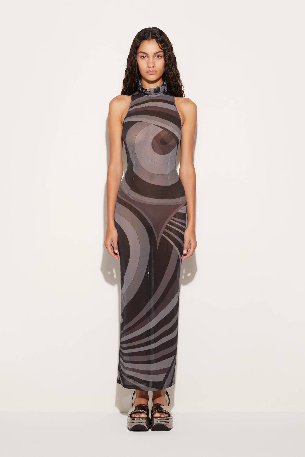 Pucci Abito lungo in mesh con stampa Iride Promozione Limitata